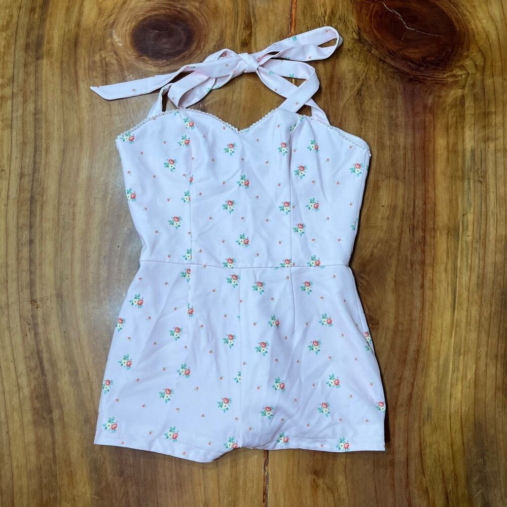 Dolls Kill Pink Floral Halter Romper